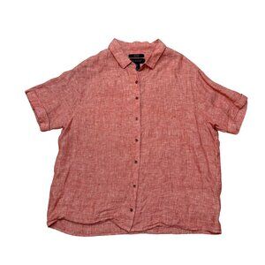 Tahari Women's Shirt Sz S Linen Coral Salmon Button Down Short Sleeve Collared